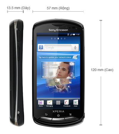 Kích thước của Sony Ericsson XPERIA Pro MK16i Kích thước của Sony Ericsson XPERIA Pro MK16i