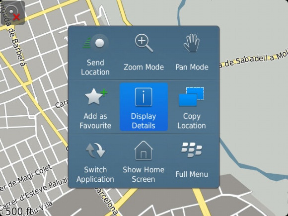 Các tùy chọn trong Blackberry Maps