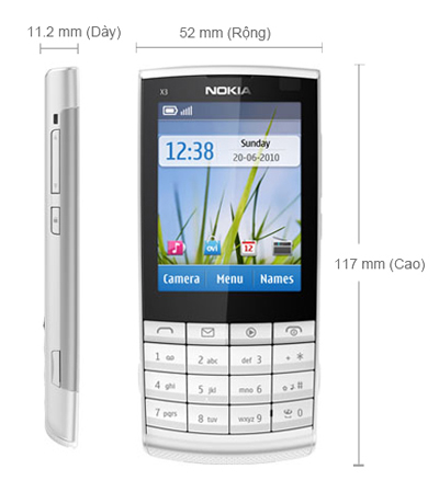 Kích thước Nokia X3-02.5 Touch and Type Kích thước Nokia X3-02.5 Touch and Type