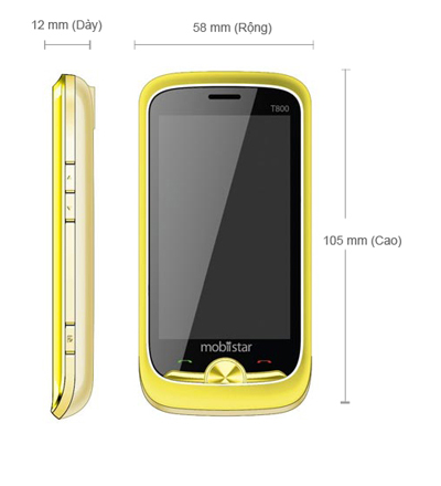 Kích thước của Mobistar T800 Kích thước của Mobistar T800