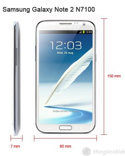 Kích thước Samsung Galaxy Note 2