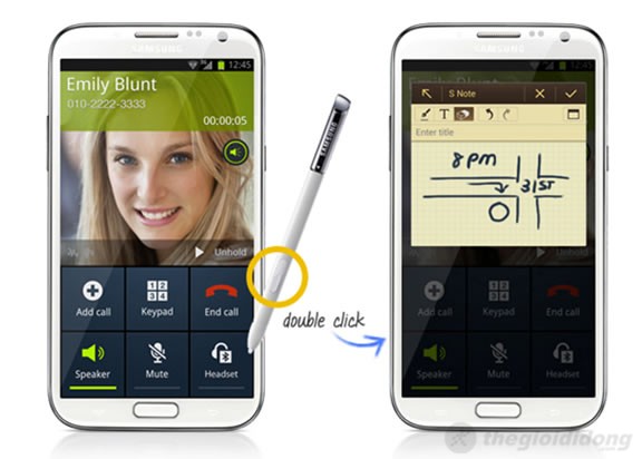 Click đôi bút S Pen lên màn hình để mở ghi chú nhanh khi đang gọi điện