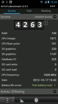 ZTE-U V970M đạt 4263 điểm với phần mềm Antutu Benchmark