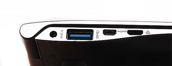 Cạnh trái gồm jack nguồn, USB 3.0, miniHDMI và miniLAN