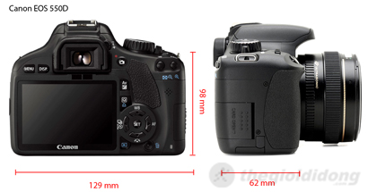 Kích thước của Canon EOS 550D Kích thước của Canon EOS 550D