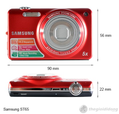 Kích thước của Samsung ST65 Kích thước của Samsung ST65