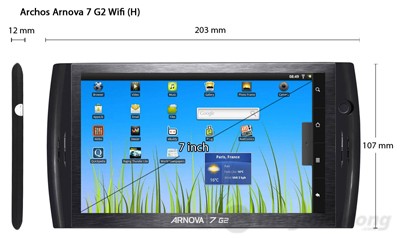 Kích thước Archos Arnova 7 G2 Wifi Kích thước Archos Arnova 7 G2 Wifi