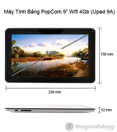 Máy tính bảng PopCom Upad 9A màu trắng.