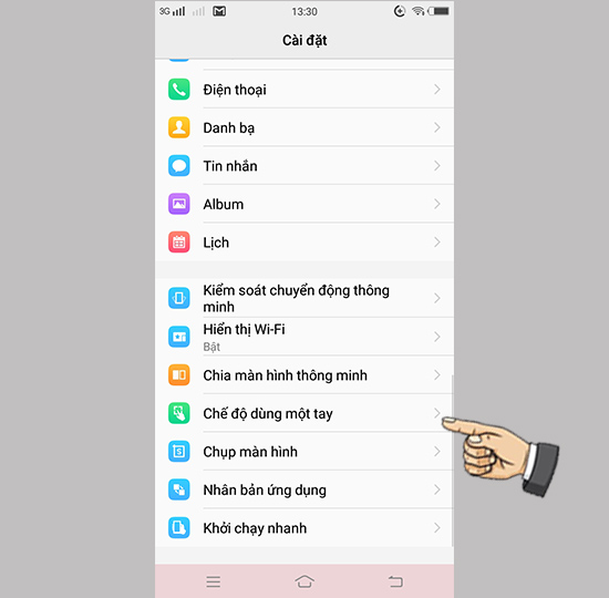 chọn chế độ dùng một tay
