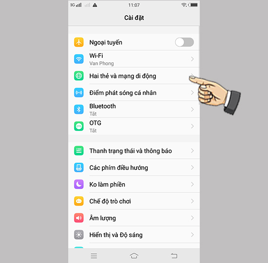 chọn Hai thẻ và mạng di động