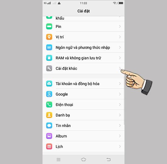 Bước 1: Vào cài đặt chọn cài đặt khác.