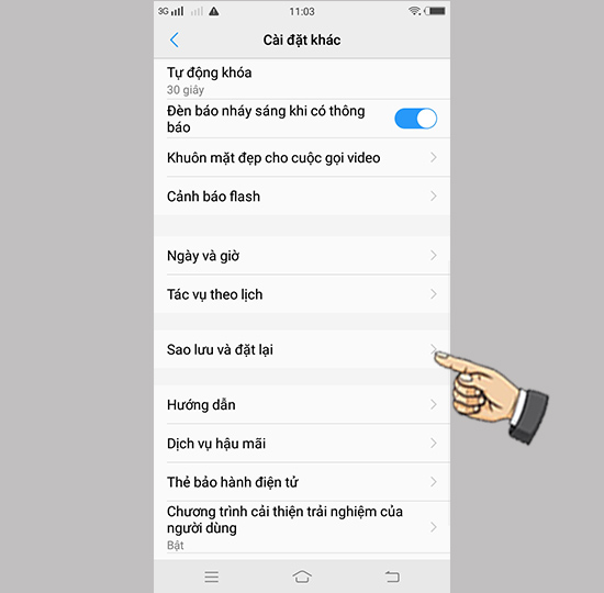 Bước 2: Chọn sao lưu và đặt lại.