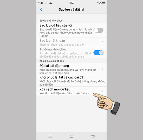 Bước 3: Chọn xóa sạch mọi dữ liệu.