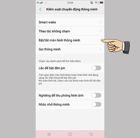 Bật/tắt màn hình thông minh