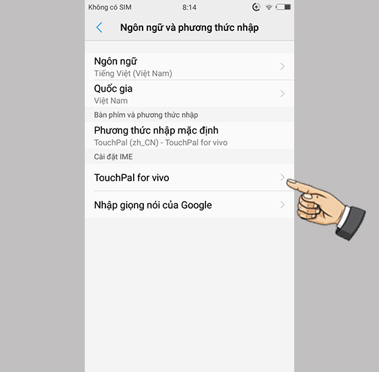 Bước 2: Chọn TouchPal for vivo.