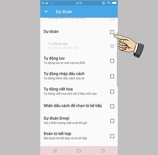 Tắt chế độ dự đoán.
