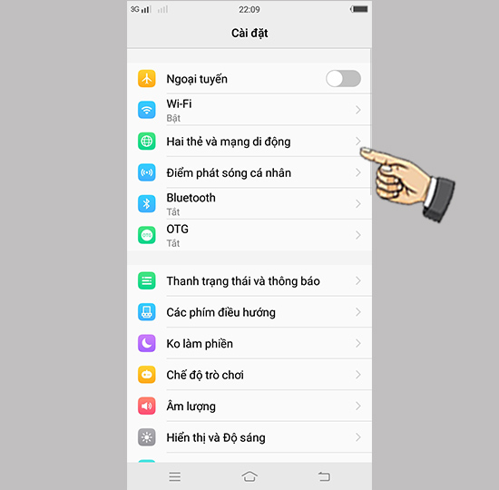 Vào cài đặt chọn hai thẻ và mạng di động.