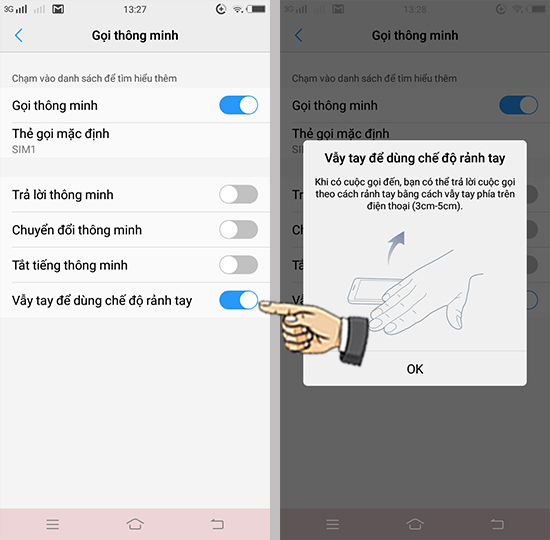 Bước 3: Bật Vẫy tay để dùng chế độ rảnh tay
