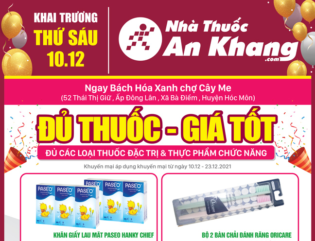 Nhà thuốc An Khang 52 Thái Thị Giữ khai trương ngày 10/12/2021