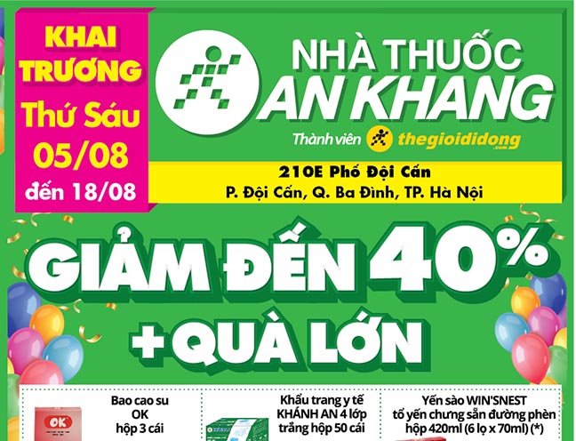 Nhà thuốc An Khang Số 210E, Đội Cấn, Quận Ba Đình, Hà Nội khai trương ngày 05/08/2022