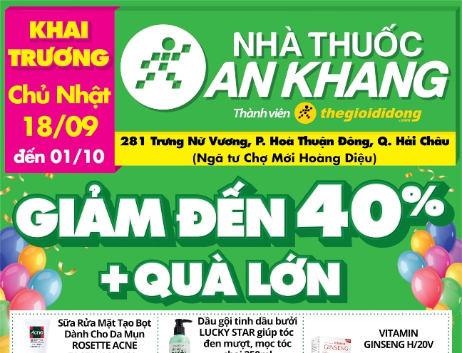 Nhà thuốc An Khang 281 Trưng Nữ Vương, Hòa Thuận Đông, Hải Châu, Đà Nẵng khai trương ngày 18/09/2022