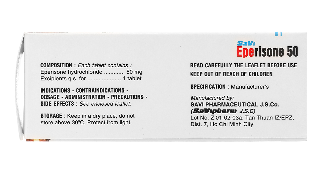 SaVi Eperisone 50 cải thiện chứng tăng trương lực cơ, liệt co cứng