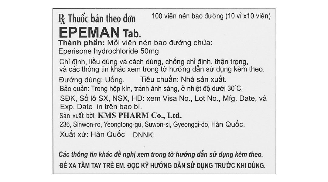 Epeman Tab. 50mg giúp cải thiện chứng tăng trương lực cơ, liệt cơ