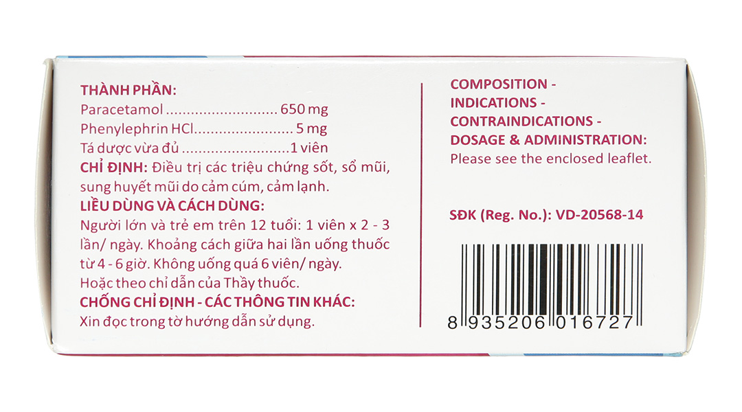 Hapacol CS Day trị triệu chứng cảm cúm, cảm lạnh