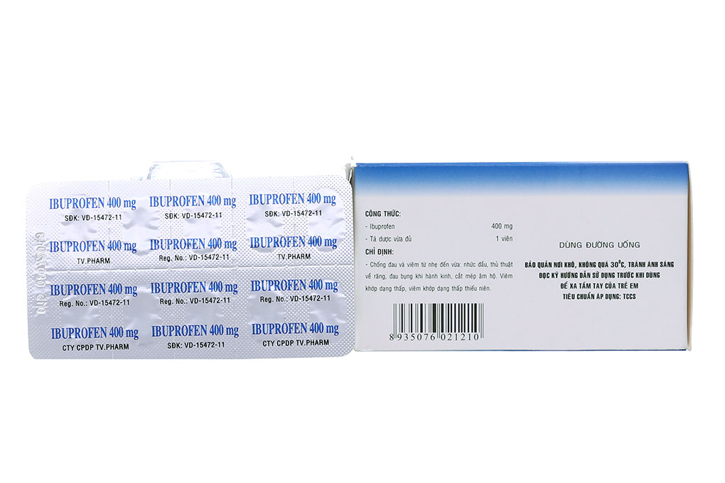 Ibuprofen TV.Pharm 400mg giảm đau, hạ sốt, kháng viêm