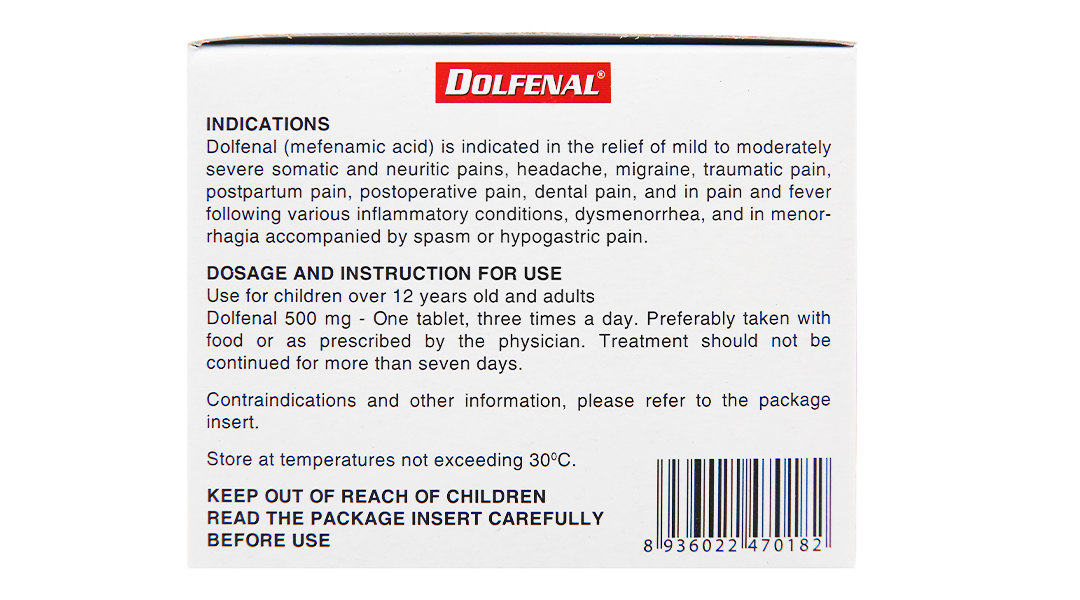 Dolfenal 500mg trị cơn đau nhẹ đến trung bình