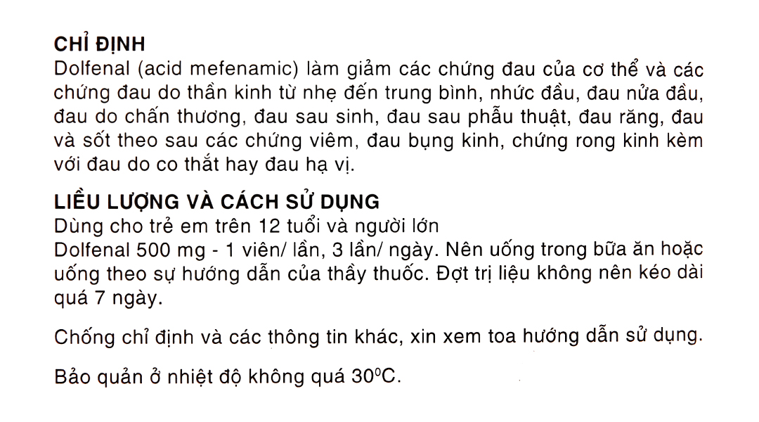 Dolfenal 500mg trị cơn đau nhẹ đến trung bình