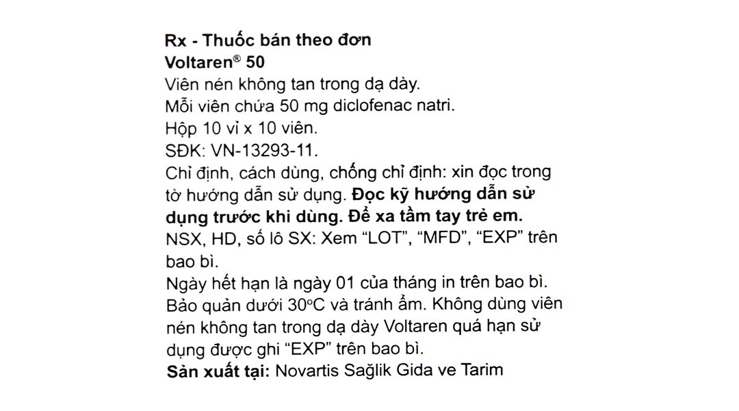 Voltaren 50mg giảm đau, kháng viêm xương khớp