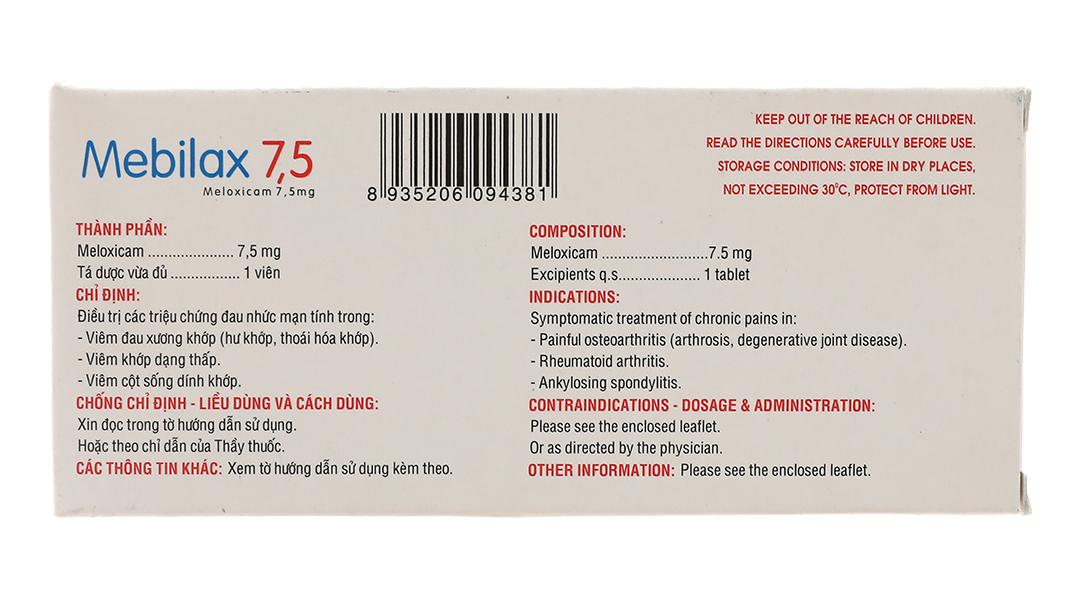 Mebilax 7.5 kháng viêm, giảm đau cơ xương khớp