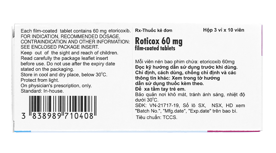 Roticox 60mg giảm các triệu chứng của viêm xương khớp