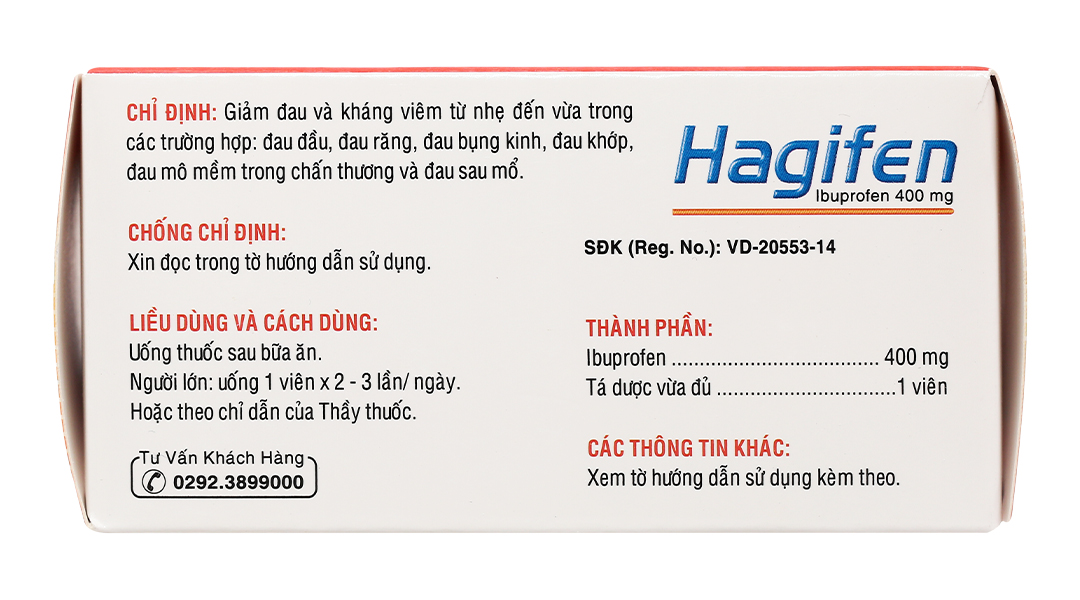 Hagifen 400mg giảm đau, hạ sốt, kháng viêm