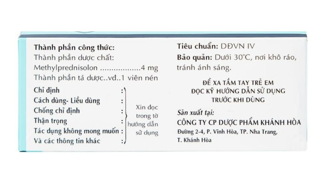 Methylprednisolon 4 Khapharco kháng viêm, ức chế miễn dịch