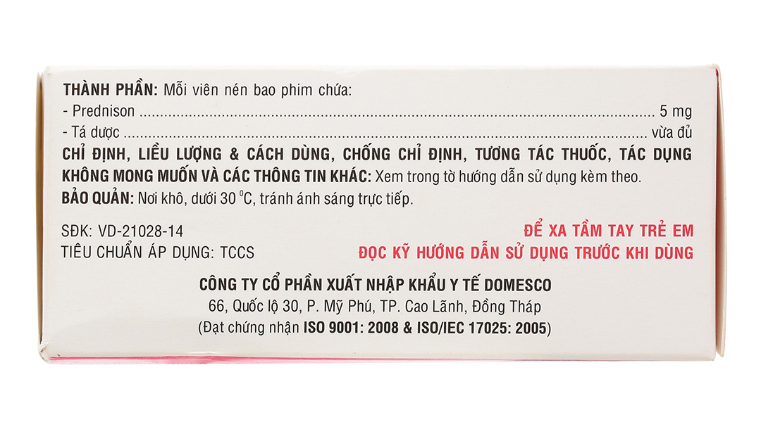 Prednison Domesco 5mg chống viêm, ức chế miễn dịch