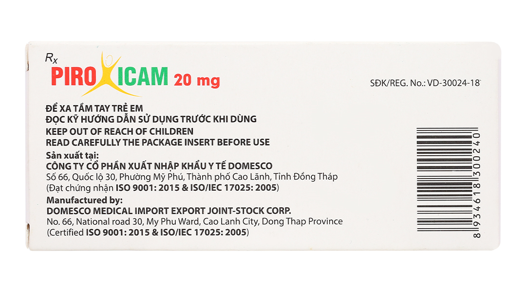 Piroxicam Domesco 20mg giảm triệu chứng của viêm khớp dạng thấp