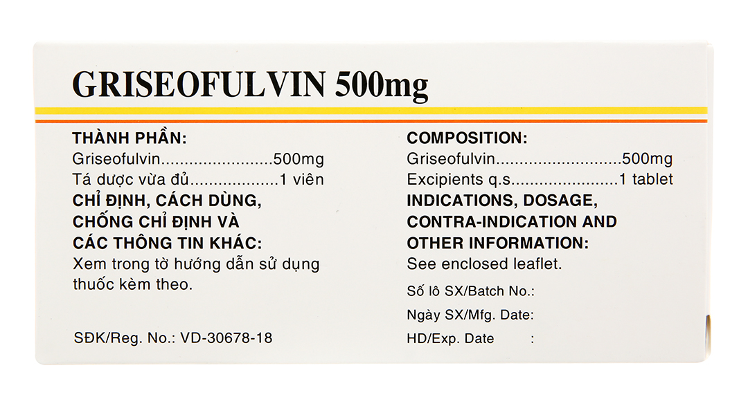 Griseofulvin Mekophar 500mg trị nấm da, tóc và móng