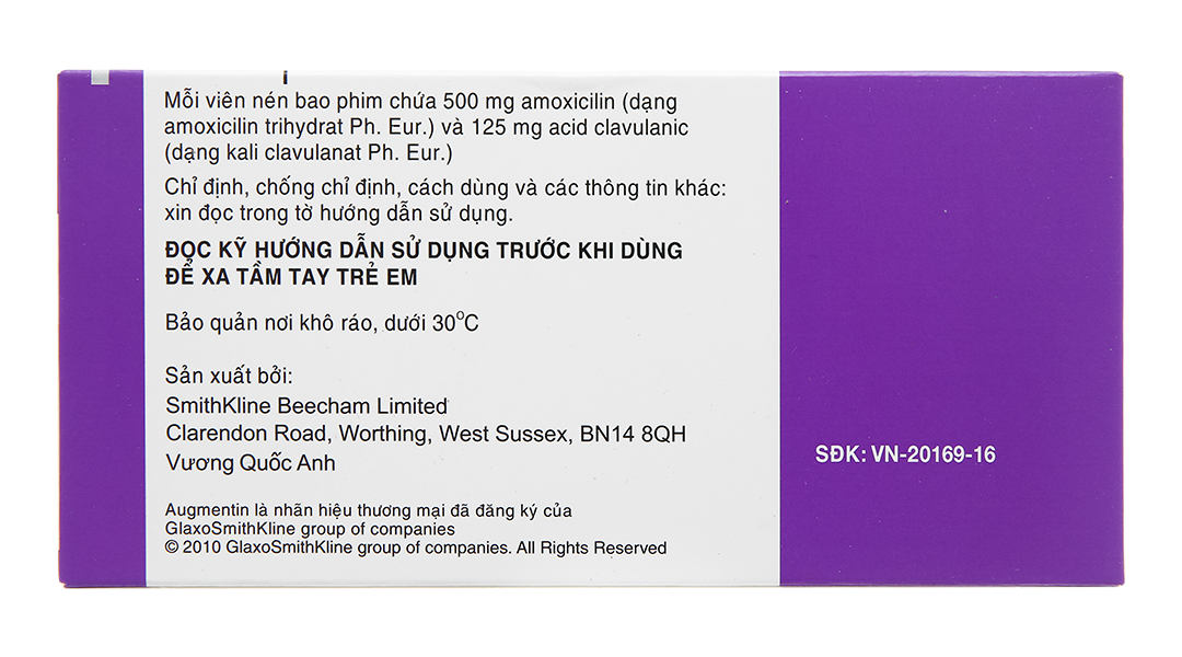 Augmentin 625mg trị nhiễm khuẩn do vi khuẩn nhạy cảm