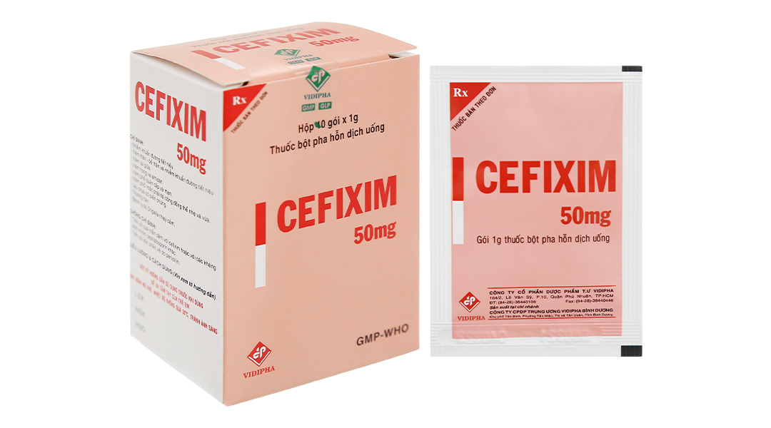 Bột pha hỗn dịch uống Cefixim Vidipha 50mg trị nhiễm khuẩn