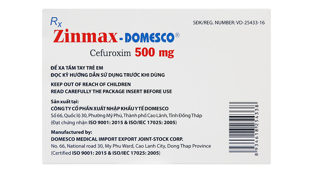 Zinmax-Domesco 500mg trị nhiễm khuẩn đường hô hấp