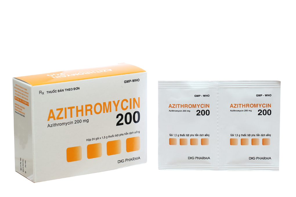 Bột pha hỗn dịch uống Azithromycin 200 DHG trị nhiễm khuẩn