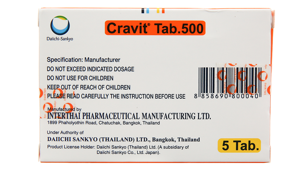 Cravit Tab.500 trị nhiễm khuẩn