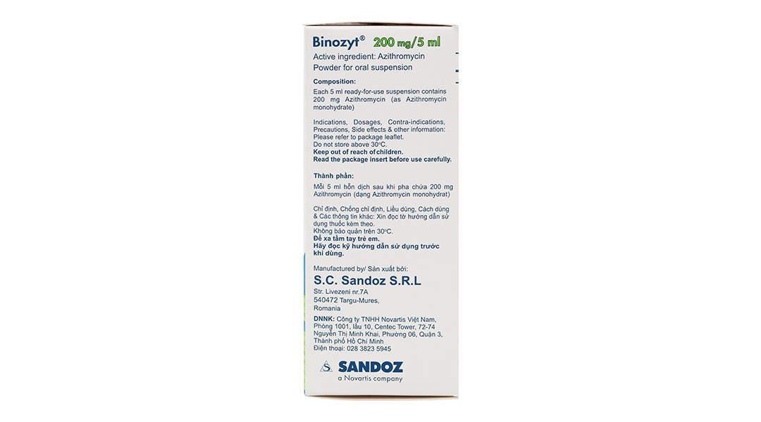 Bột pha hỗn dịch uống Binozyt 200mg/5ml trị nhiễm khuẩn