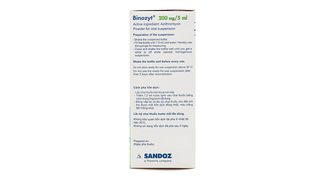 Bột pha hỗn dịch uống Binozyt 200mg/5ml trị nhiễm khuẩn