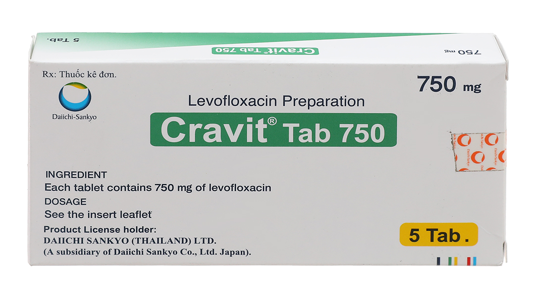 Cravit Tab 750 trị nhiễm khuẩn nhẹ, trung bình và nghiêm trọng