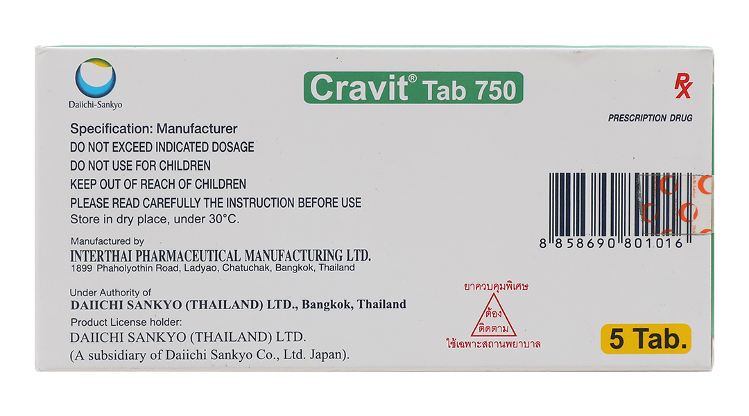 Cravit Tab 750 trị nhiễm khuẩn nhẹ, trung bình và nghiêm trọng