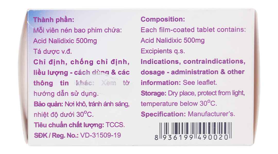 Acid Nalidixic Becamex 500mg trị nhiễm khuẩn đường tiết niệu dưới