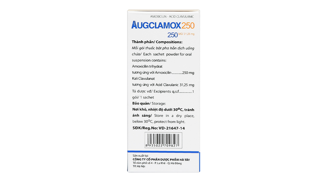 Thuốc bột pha hỗn dịch uống Augclamox 250 trị nhiễm khuẩn